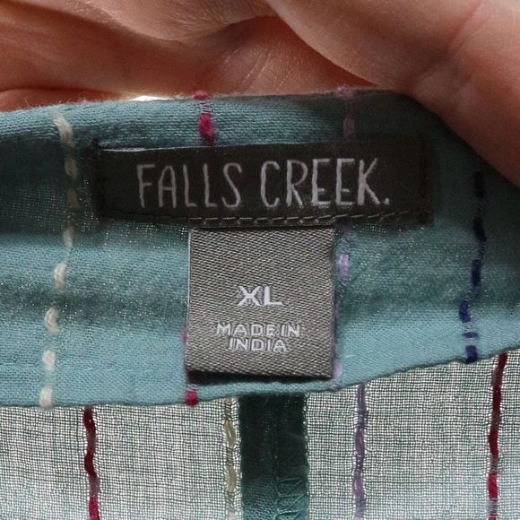 Falls Creek Light Teal Blue Button Down Embroidered Short Sleeve Blouse XL - Picture 2 of 10